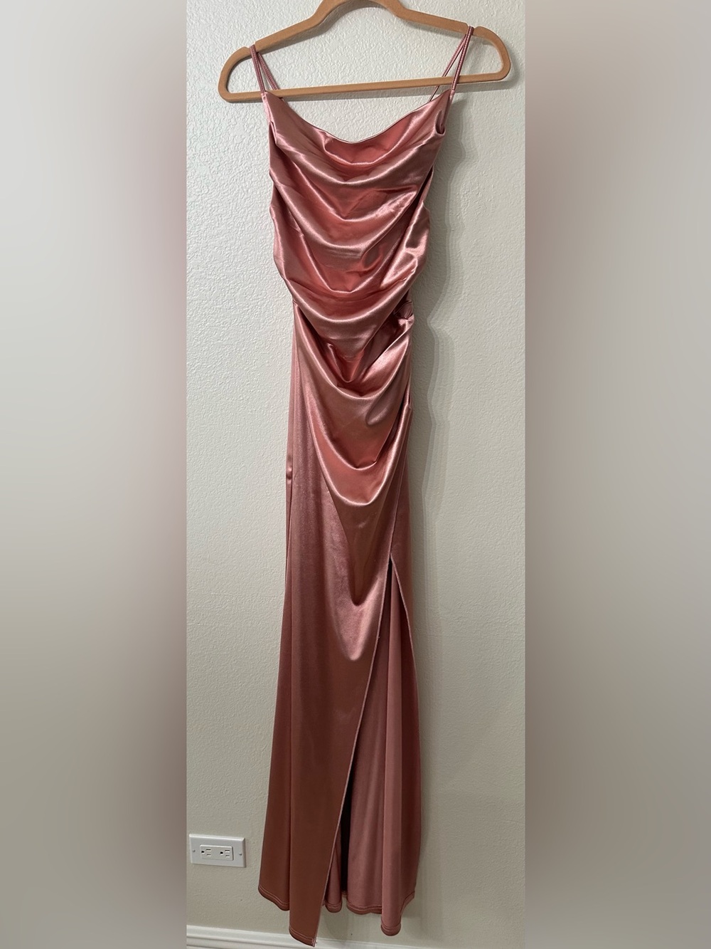 Cowl Neck Satin Maxi Dress in Rose